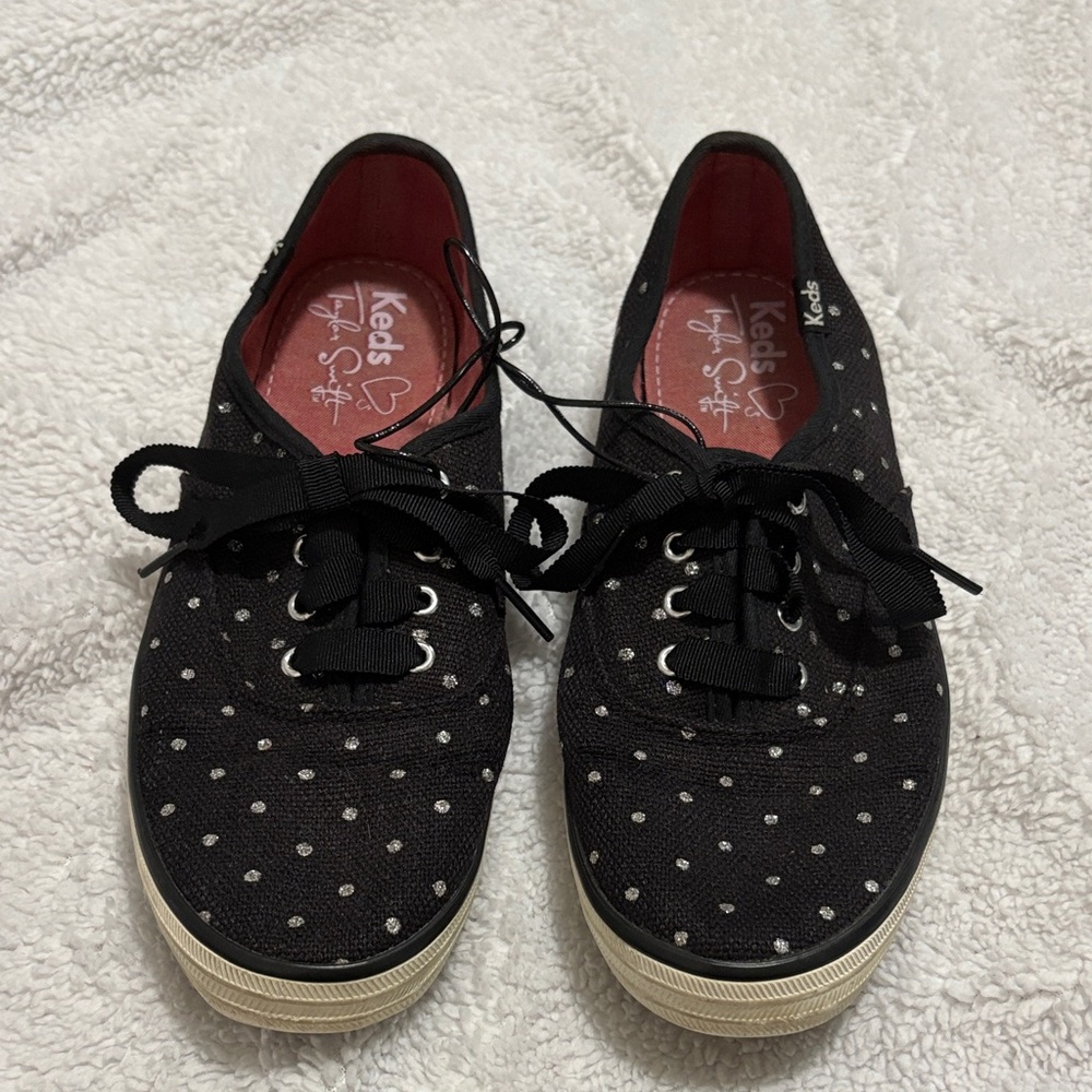 Taylor Swift Keds Black with Sparkly Silver Polka Dot Sneakers